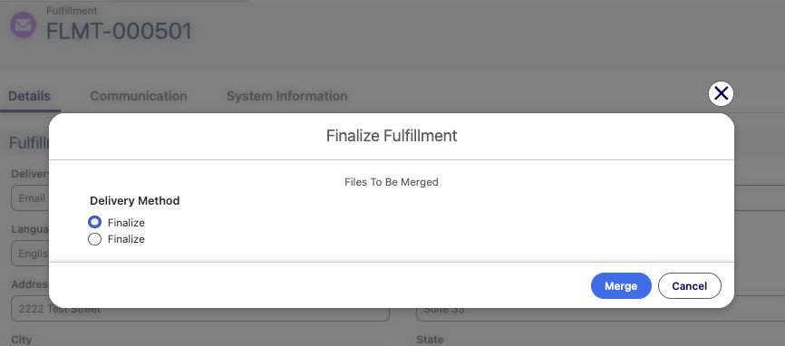 Finalize Fulfillment