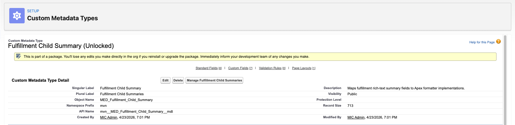 Fulfillment Child Summary