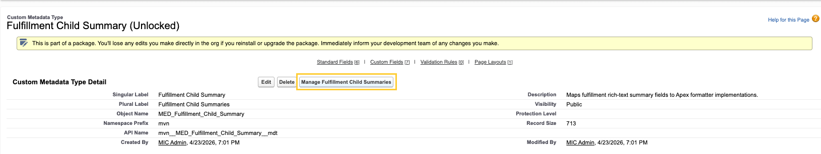 Manage Fulfillment Child Summaries
