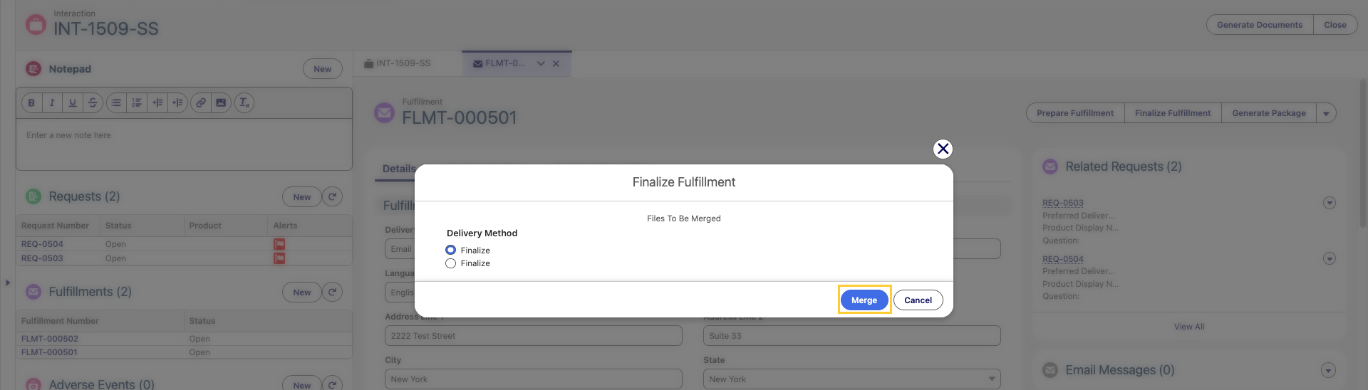 Merge Finalize Fulfillment
