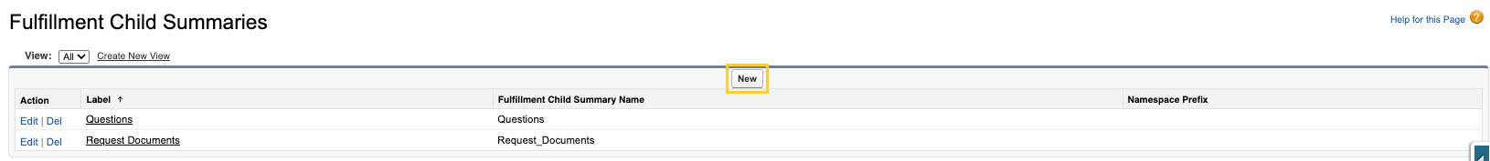 New Fulfillment Child Summary