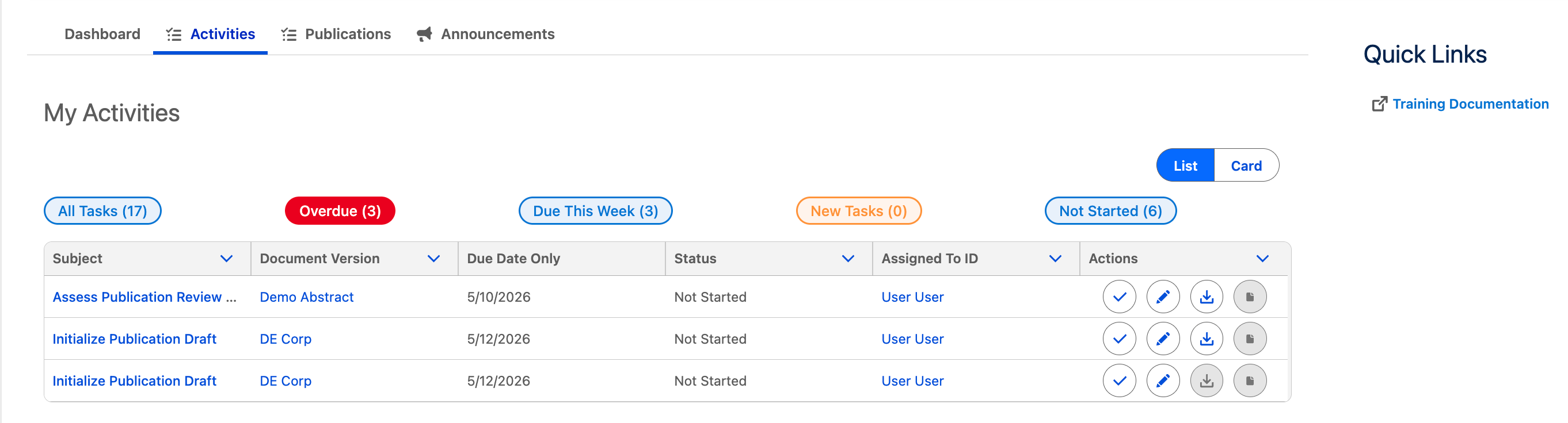 Activities tab