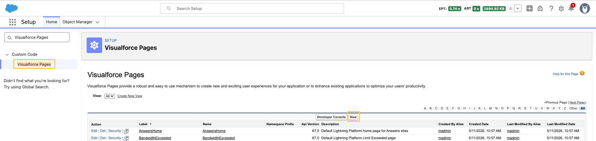 New Visualforce page
