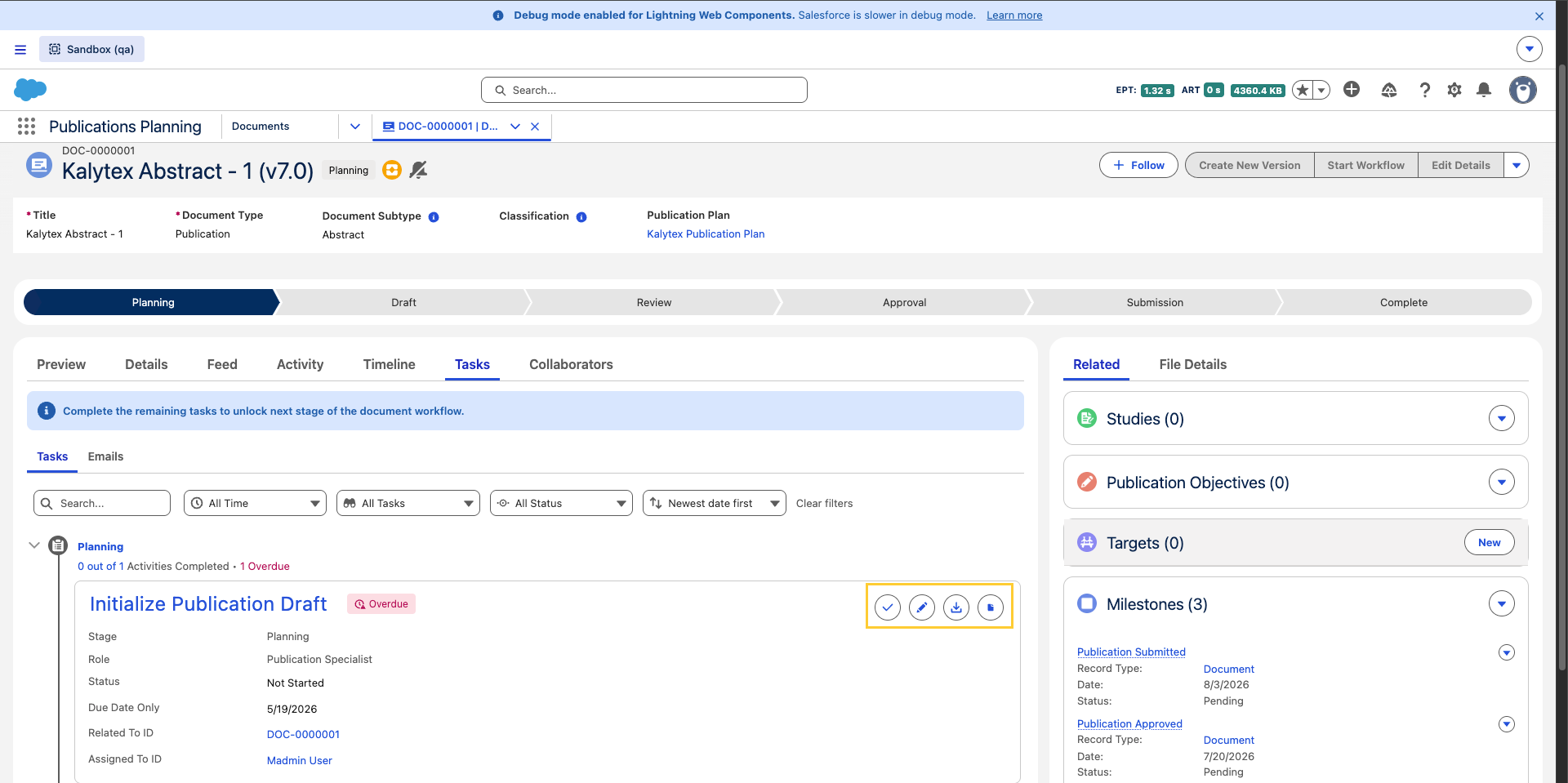 Task card actions