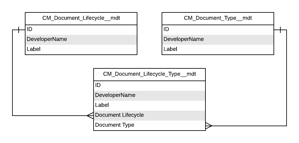 Document Lifecycle, Document Type, and Document Lifecycle Type ERD